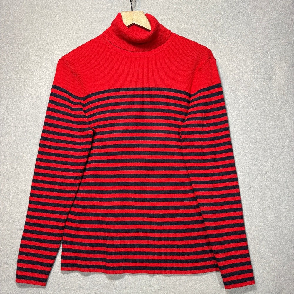 Liz Claiborne Women's XL Red Navy Striped Ribbed Turtleneck Sweater